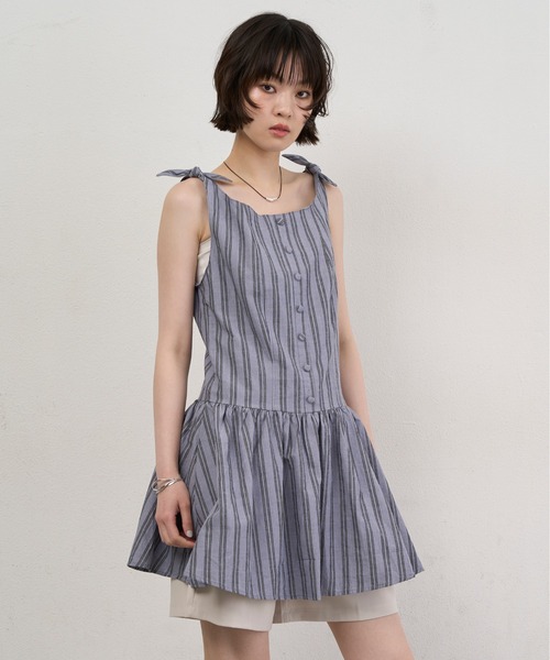 NUJOH(ヌゾ)の「Stripe Tie-Shoulder Mini Tunic Dress / ストライプタイショルダーミニチュニックワンピース(ワンピース・レディース・アイボリー/ブルー・FREE)」の12枚目の写真