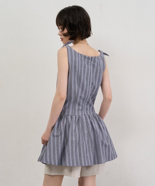 NUJOH(ヌゾ)の「Stripe Tie-Shoulder Mini Tunic Dress / ストライプタイショルダーミニチュニックワンピース(ワンピース・レディース・アイボリー/ブルー・FREE)」の15枚目の写真