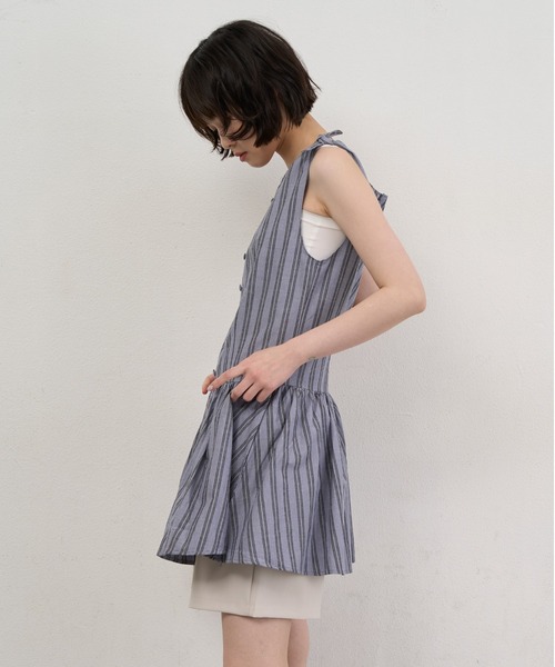 NUJOH(ヌゾ)の「Stripe Tie-Shoulder Mini Tunic Dress / ストライプタイショルダーミニチュニックワンピース(ワンピース・レディース・アイボリー/ブルー・FREE)」の14枚目の写真