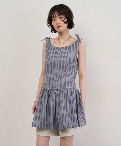 NUJOH(ヌゾ)の「Stripe Tie-Shoulder Mini Tunic Dress / ストライプタイショルダーミニチュニックワンピース(ワンピース・レディース・アイボリー/ブルー・FREE)」の13枚目の写真