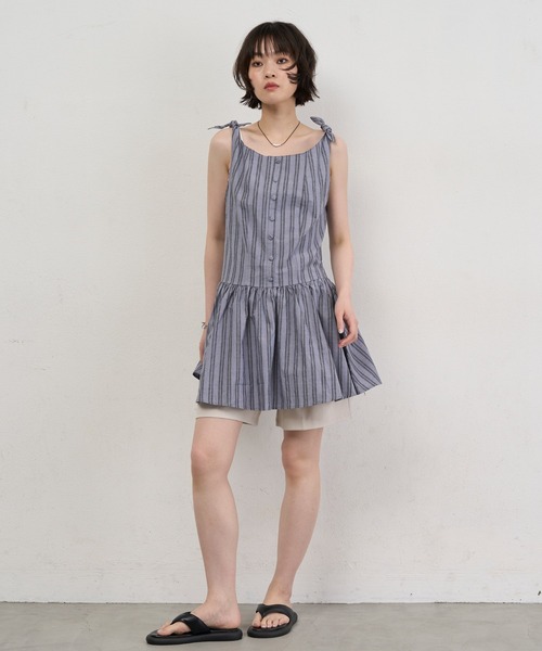 NUJOH(ヌゾ)の「Stripe Tie-Shoulder Mini Tunic Dress / ストライプタイショルダーミニチュニックワンピース(ワンピース・レディース・アイボリー/ブルー・FREE)」の16枚目の写真