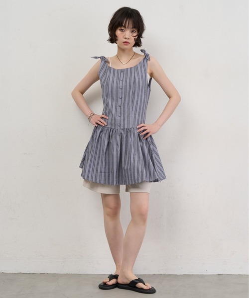 NUJOH(ヌゾ)の「Stripe Tie-Shoulder Mini Tunic Dress / ストライプタイショルダーミニチュニックワンピース(ワンピース・レディース・アイボリー/ブルー・FREE)」の18枚目の写真