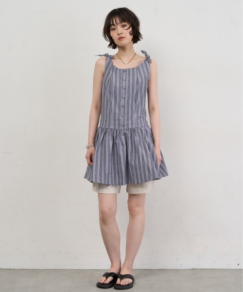 NUJOH(ヌゾ)の「Stripe Tie-Shoulder Mini Tunic Dress / ストライプタイショルダーミニチュニックワンピース(ワンピース・レディース・アイボリー/ブルー・FREE)」の17枚目の写真
