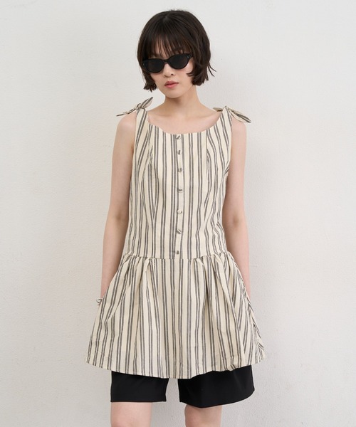 NUJOH(ヌゾ)の「Stripe Tie-Shoulder Mini Tunic Dress / ストライプタイショルダーミニチュニックワンピース(ワンピース・レディース・アイボリー/ブルー・FREE)」の3枚目の写真