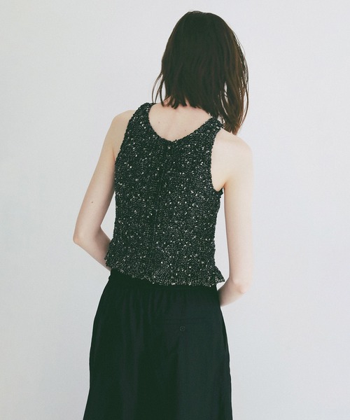 CLANE（クラネ）の「W FACE MIX MESH GATHER N/S TOPS（タンクトップ・レディース・イエロー/ブラック/アイボリー・1/2）」の6枚目の写真