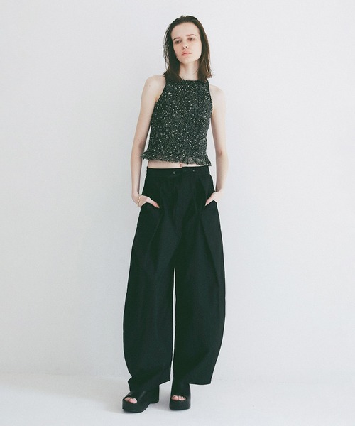 CLANE（クラネ）の「W FACE MIX MESH GATHER N/S TOPS（タンクトップ・レディース・イエロー/ブラック/アイボリー・1/2）」の7枚目の写真