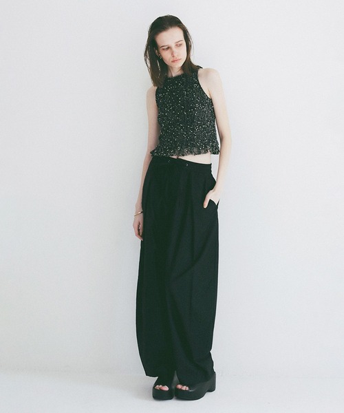 CLANE（クラネ）の「W FACE MIX MESH GATHER N/S TOPS（タンクトップ・レディース・イエロー/ブラック/アイボリー・1/2）」の8枚目の写真