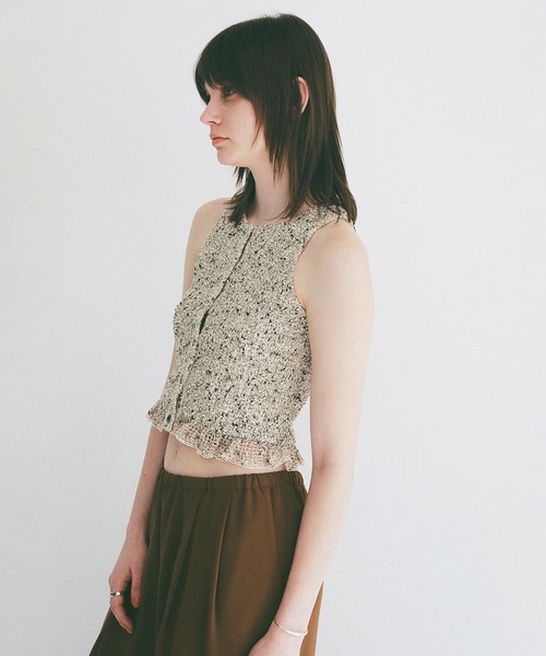 CLANE（クラネ）の「W FACE MIX MESH GATHER N/S TOPS（タンクトップ・レディース・イエロー/ブラック/アイボリー・1/2）」の10枚目の写真