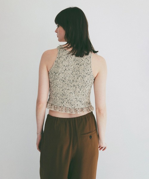 CLANE（クラネ）の「W FACE MIX MESH GATHER N/S TOPS（タンクトップ・レディース・イエロー/ブラック/アイボリー・1/2）」の11枚目の写真