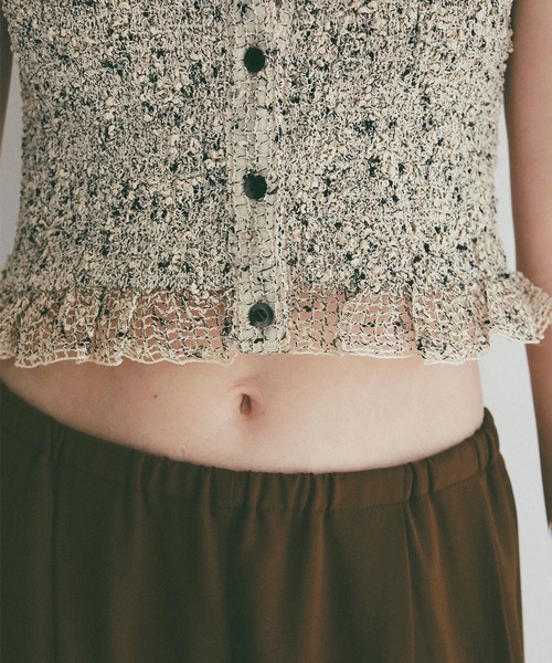 CLANE（クラネ）の「W FACE MIX MESH GATHER N/S TOPS（タンクトップ・レディース・イエロー/ブラック/アイボリー・1/2）」の12枚目の写真