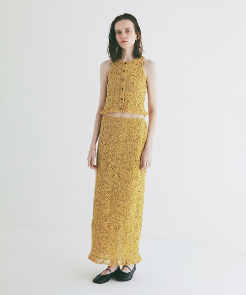CLANE（クラネ）の「W FACE MIX MESH GATHER N/S TOPS（タンクトップ・レディース・イエロー/ブラック/アイボリー・1/2）」の18枚目の写真