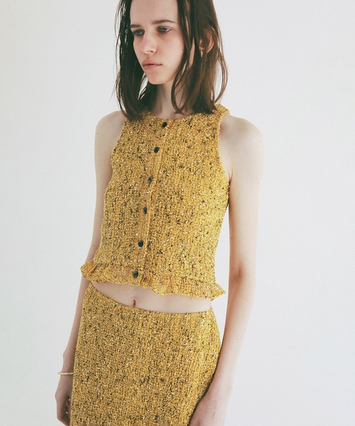 CLANE（クラネ）の「W FACE MIX MESH GATHER N/S TOPS（タンクトップ・レディース・イエロー/ブラック/アイボリー・1/2）」の15枚目の写真