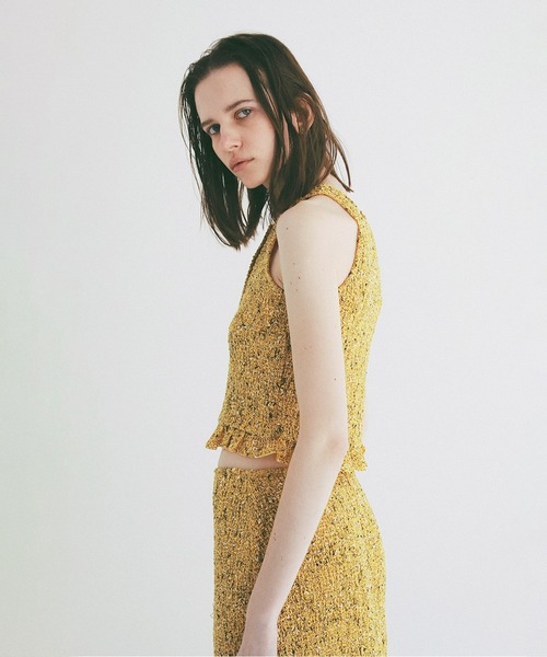 CLANE（クラネ）の「W FACE MIX MESH GATHER N/S TOPS（タンクトップ・レディース・イエロー/ブラック/アイボリー・1/2）」の16枚目の写真