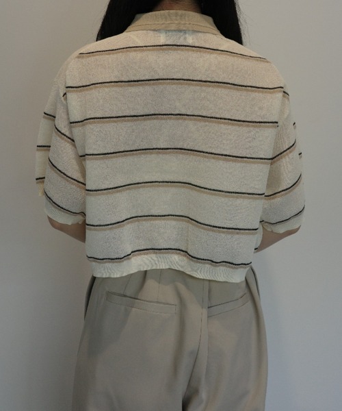 CLANE(クラネ)の「CLANE SPONGY SHEER POLO KNIT TOPS(ニット/セーター・レディース・ネイビー/オフホワイト・1/2)」の4枚目の写真