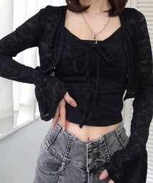 Lots of Love（ロッツオブラブ）の「【 ２点セット 】花柄レースリボンキャミソール＋カーディガンアンサンブル（アンサンブル）」