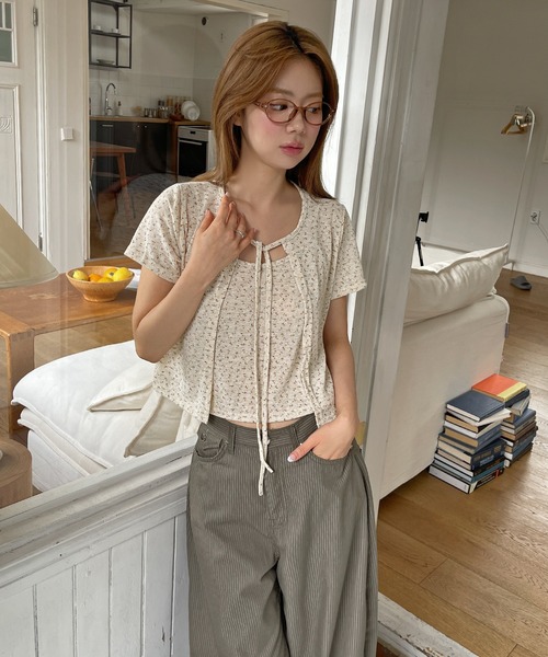 UNE MANSION(ユヌマンション)の「花柄シンプルキャミソール&半袖カーディガンSET ITEM(Tシャツ/カットソー・レディース・グレー/アイボリー/クリーム・FREE)」の21枚目の写真