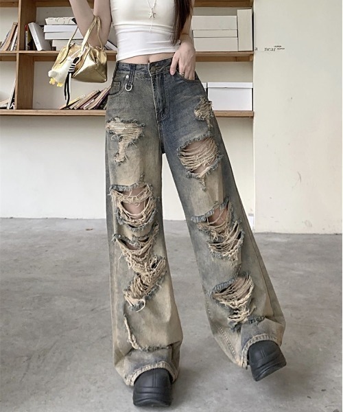 ViViDAY(ビビデー)の「ダメージデニムワイドパンツ(デニムパンツ・レディース・ブルー/ブラック・L/M/S)」の11枚目の写真