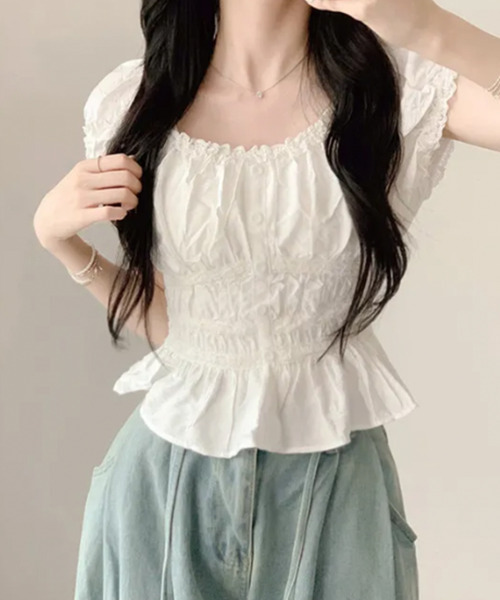 VIVID LADY(ビビッドレディー)の「レーストリム シャーリング ペプラムブラウス(シャツ/ブラウス・レディース・ピンク/ホワイト・FREE)」の15枚目の写真