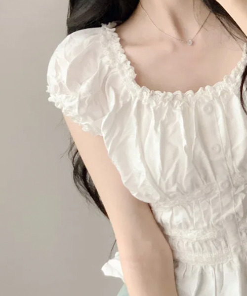VIVID LADY(ビビッドレディー)の「レーストリム シャーリング ペプラムブラウス(シャツ/ブラウス・レディース・ピンク/ホワイト・FREE)」の16枚目の写真