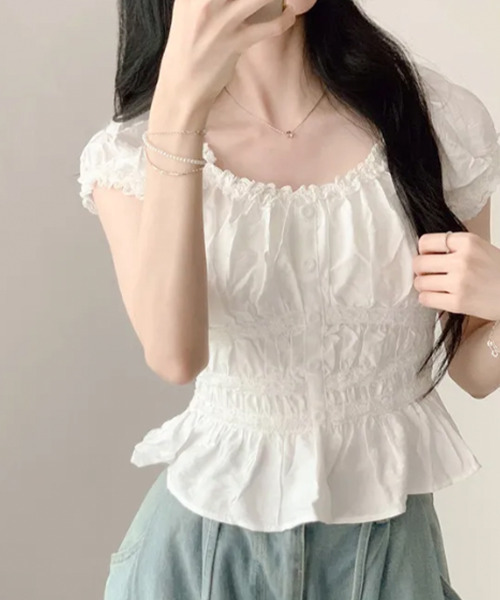 VIVID LADY(ビビッドレディー)の「レーストリム シャーリング ペプラムブラウス(シャツ/ブラウス・レディース・ピンク/ホワイト・FREE)」の17枚目の写真