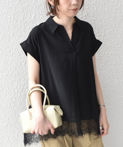 SHIPS Colors(シップス カラーズ)の「SHIPS Colors:〈手洗い可能〉ヘム レース スキッパー ブラウス◇(シャツ/ブラウス・レディース・ライトブルー/ブラック/ブラウン/オフホワイト・ONE SIZE)」の3枚目の写真