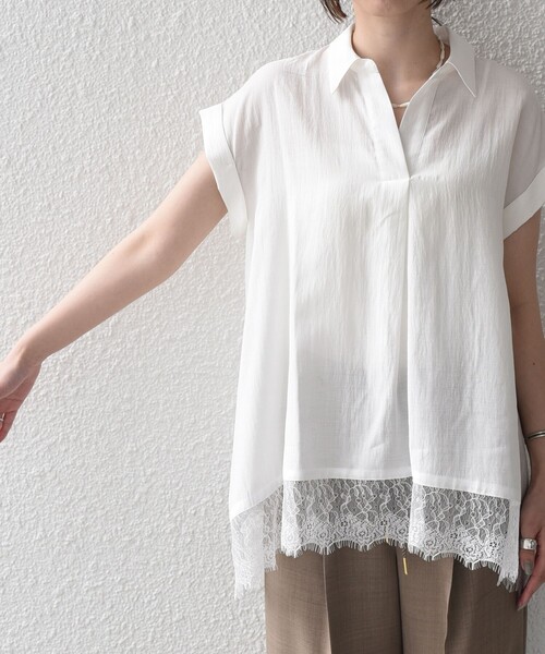 SHIPS Colors(シップス カラーズ)の「SHIPS Colors:〈手洗い可能〉ヘム レース スキッパー ブラウス◇(シャツ/ブラウス・レディース・ライトブルー/ブラック/ブラウン/オフホワイト・ONE SIZE)」の20枚目の写真