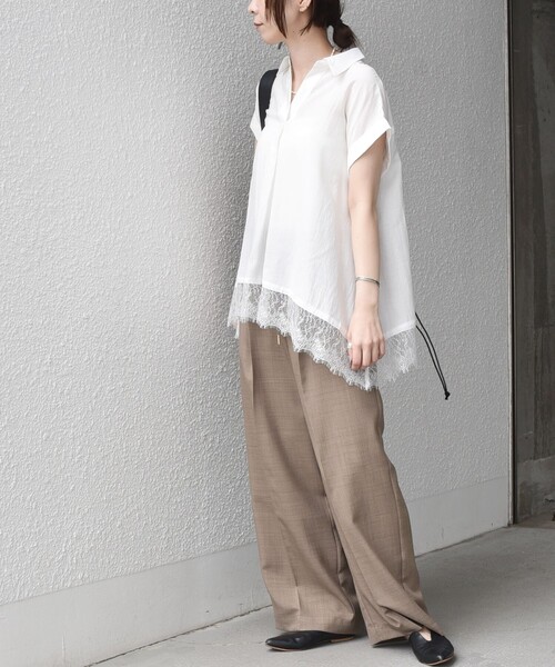 SHIPS Colors(シップス カラーズ)の「SHIPS Colors:〈手洗い可能〉ヘム レース スキッパー ブラウス◇(シャツ/ブラウス・レディース・ライトブルー/ブラック/ブラウン/オフホワイト・ONE SIZE)」の21枚目の写真