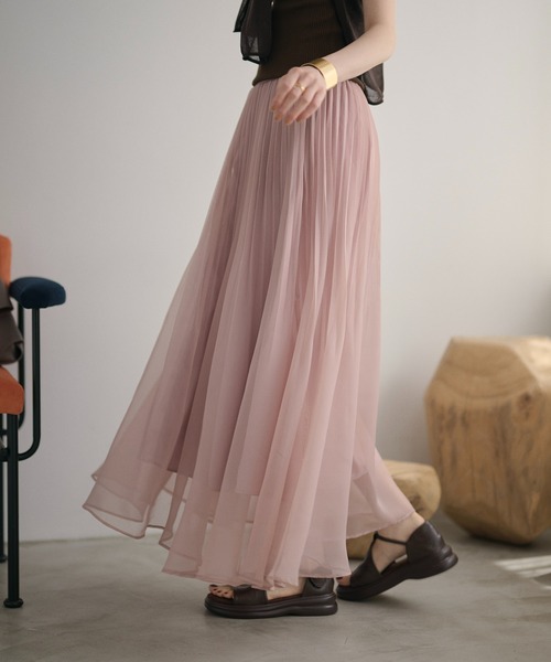 LAULEN(ローレン)の「sheer pleats flare long skirt /シアープリーツフレアロングスカート(スカート・レディース・ブラウン/アイボリー/ラベンダー/カーキ・FREE)」の4枚目の写真
