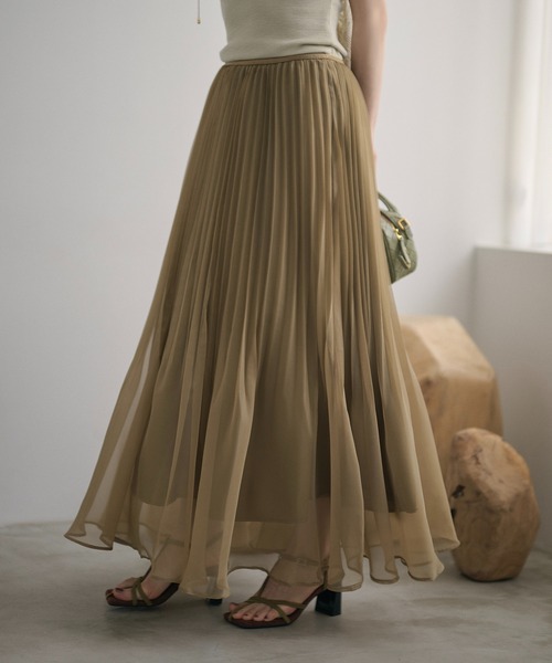 LAULEN(ローレン)の「sheer pleats flare long skirt /シアープリーツフレアロングスカート(スカート・レディース・ブラウン/アイボリー/ラベンダー/カーキ・FREE)」の3枚目の写真