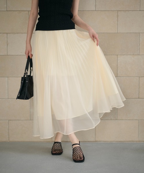 LAULEN(ローレン)の「sheer pleats flare long skirt /シアープリーツフレアロングスカート(スカート・レディース・ブラウン/アイボリー/ラベンダー/カーキ・FREE)」の5枚目の写真