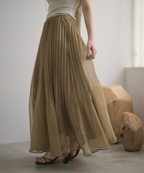 LAULEN(ローレン)の「sheer pleats flare long skirt /シアープリーツフレアロングスカート(スカート・レディース・ブラウン/アイボリー/ラベンダー/カーキ・FREE)」の7枚目の写真