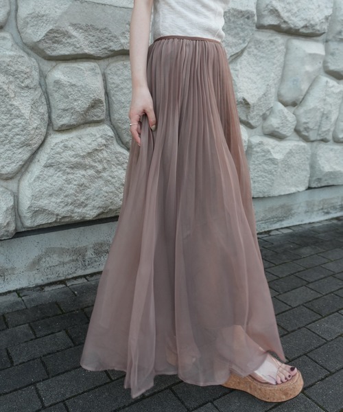LAULEN(ローレン)の「sheer pleats flare long skirt /シアープリーツフレアロングスカート(スカート・レディース・ブラウン/アイボリー/ラベンダー/カーキ・FREE)」の14枚目の写真