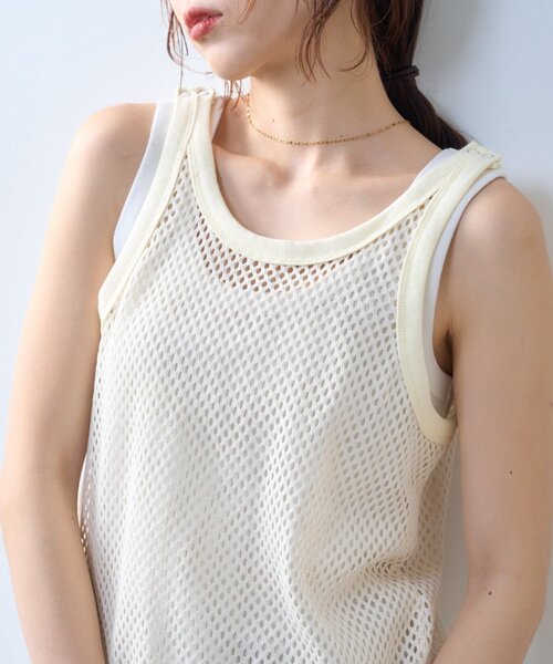 CIAOPANIC TYPY（チャオパニックティピー）の「【willow】メッシュタンク（タンクトップ・レディース・ブラック/アイボリー・ONE SIZE）」の2枚目の写真