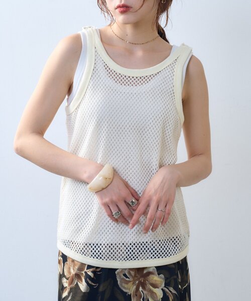 CIAOPANIC TYPY（チャオパニックティピー）の「【willow】メッシュタンク（タンクトップ・レディース・ブラック/アイボリー・ONE SIZE）」の4枚目の写真