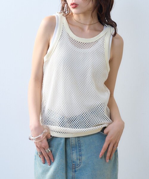 CIAOPANIC TYPY（チャオパニックティピー）の「【willow】メッシュタンク（タンクトップ・レディース・ブラック/アイボリー・ONE SIZE）」の8枚目の写真