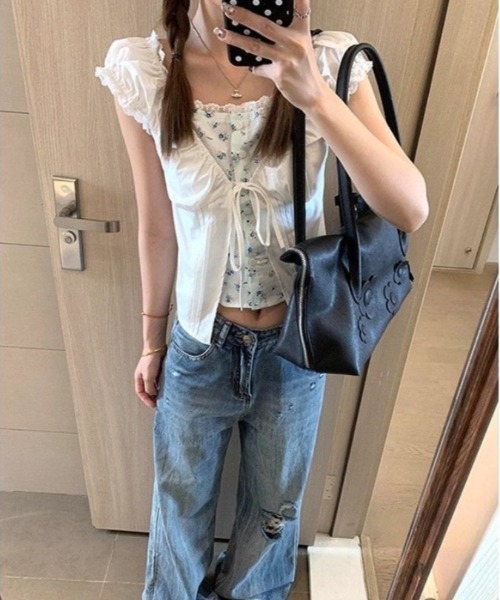 UP START(アップスタート)の「【LAMPOON】花柄レイヤードブラウス(シャツ/ブラウス・レディース・ホワイト・MEDIUM/SMALL/LARGE)」の2枚目の写真