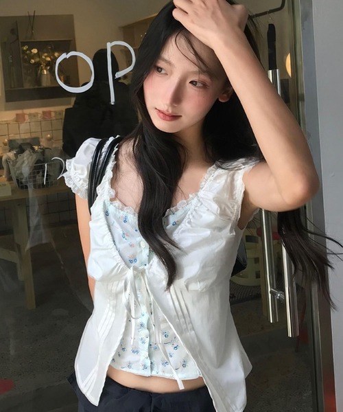 UP START(アップスタート)の「【LAMPOON】花柄レイヤードブラウス(シャツ/ブラウス・レディース・ホワイト・MEDIUM/SMALL/LARGE)」の4枚目の写真