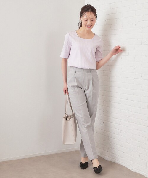 index(インデックス)の「【接触冷感】スクエアネックワイドリブトップス《UVケア/洗濯機OK》(Tシャツ/カットソー・レディース・オフホワイト/ブルー/ナチュラル/ブラック系7/ネイビー/ピンク・42/40/38/36/34/44)」の16枚目の写真