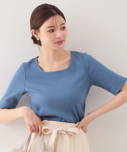 index(インデックス)の「【接触冷感】スクエアネックワイドリブトップス《UVケア/洗濯機OK》(Tシャツ/カットソー・レディース・オフホワイト/ブルー/ナチュラル/ブラック系7/ネイビー/ピンク・42/40/38/36/34/44)」の19枚目の写真