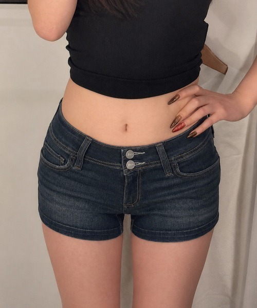 Miniministore(ミニミニストア)の「フラップポケットデニムショートパンツ美脚(デニムパンツ・レディース・インディゴブルー・XL/M/L)」の2枚目の写真