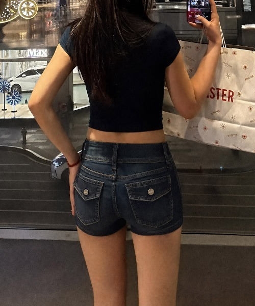 Miniministore(ミニミニストア)の「フラップポケットデニムショートパンツ美脚(デニムパンツ・レディース・インディゴブルー・XL/M/L)」の6枚目の写真