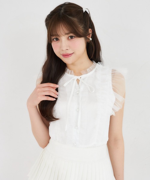 Suyunn(スユン)の「リボン付きパール釦チュールフリルペプラムブラウス(シャツ/ブラウス・レディース・ホワイト/ピンク/ブラック・M)」の19枚目の写真