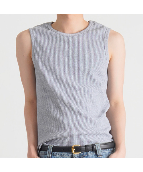 BUTTON SEOUL(ボタンソウル)の「リブテクスチャーソフトスリーブレス(3カラー)(Tシャツ/カットソー・メンズ・ブラック/ホワイト/グレー・MEDIUM/LARGE/X-LARGE)」の3枚目の写真