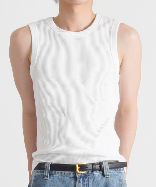 BUTTON SEOUL(ボタンソウル)の「リブテクスチャーソフトスリーブレス(3カラー)(Tシャツ/カットソー・メンズ・ブラック/ホワイト/グレー・MEDIUM/LARGE/X-LARGE)」の7枚目の写真
