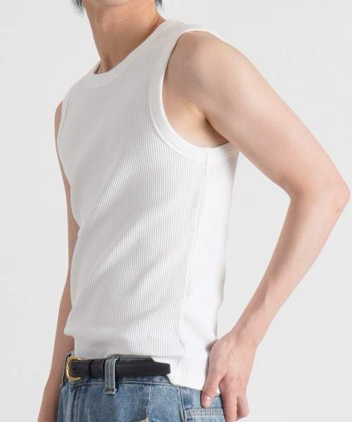 BUTTON SEOUL(ボタンソウル)の「リブテクスチャーソフトスリーブレス(3カラー)(Tシャツ/カットソー・メンズ・ブラック/ホワイト/グレー・MEDIUM/LARGE/X-LARGE)」の8枚目の写真