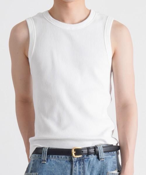 BUTTON SEOUL(ボタンソウル)の「リブテクスチャーソフトスリーブレス(3カラー)(Tシャツ/カットソー・メンズ・ブラック/ホワイト/グレー・MEDIUM/LARGE/X-LARGE)」の9枚目の写真