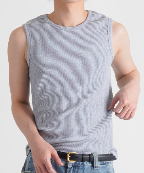 BUTTON SEOUL(ボタンソウル)の「リブテクスチャーソフトスリーブレス(3カラー)(Tシャツ/カットソー・メンズ・ブラック/ホワイト/グレー・MEDIUM/LARGE/X-LARGE)」の12枚目の写真