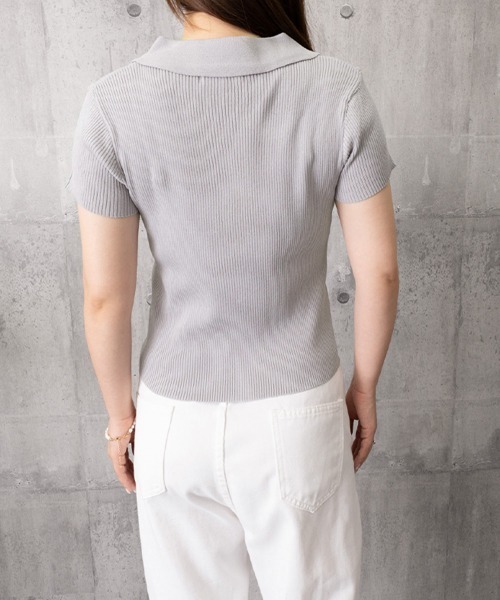 Miniministore(ミニミニストア)の「カラフルボタンポロシャツ 半袖リブニット(Tシャツ/カットソー・レディース・ピンク/イエロー/グレー/ライトブルー/ホワイト/アイボリー/ブラック・FREE)」の20枚目の写真