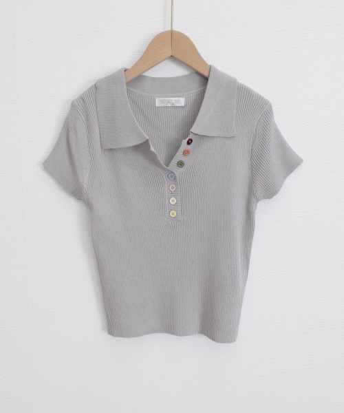 Miniministore(ミニミニストア)の「カラフルボタンポロシャツ 半袖リブニット(Tシャツ/カットソー・レディース・ピンク/イエロー/グレー/ライトブルー/ホワイト/アイボリー/ブラック・FREE)」の21枚目の写真