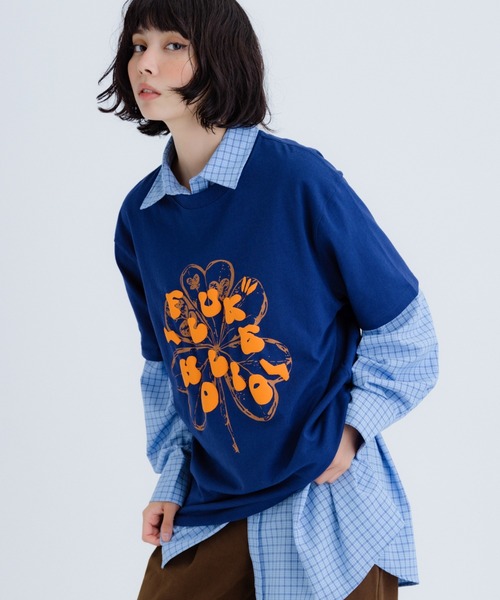 FLUKE HOLIC(フロックホリック)の「Puff logo print TEE(Tシャツ/カットソー・レディース・ブラウン/ホワイト/ネイビー・LARGE/MEDIUM/SMALL)」の6枚目の写真